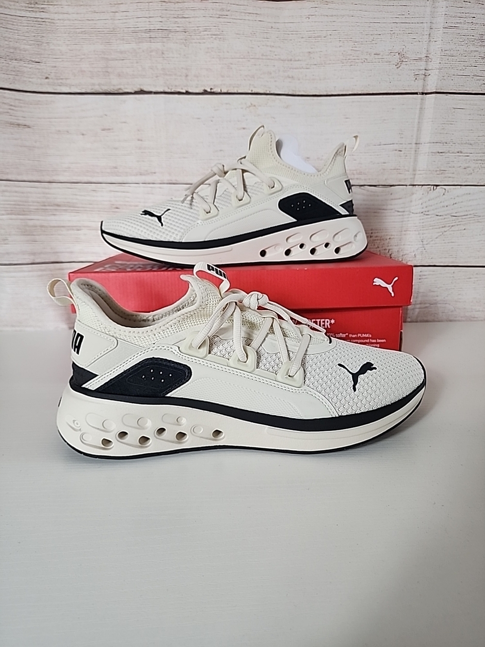 PUMA Sneakers Cream Black Men Athletic Shoes SoftFoam+ Comfort New w/ Box Sz 9.5